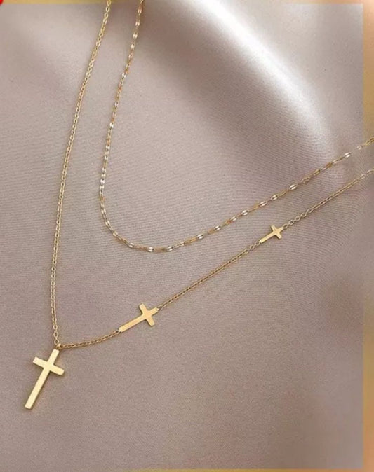 Layered Cross Necklace for Women - Gold Titanium Steel Gift Jewelry