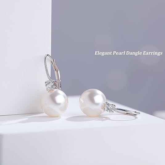 Pearl Diamond Earrings for Women Dangle Drop Earrings 925 Sterling Silver