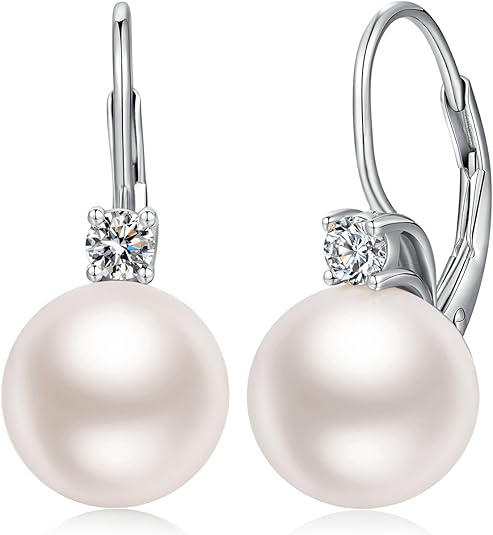 Pearl Diamond Earrings for Women Dangle Drop Earrings 925 Sterling Silver