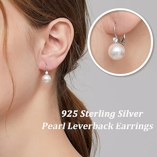 Pearl Diamond Earrings for Women Dangle Drop Earrings 925 Sterling Silver