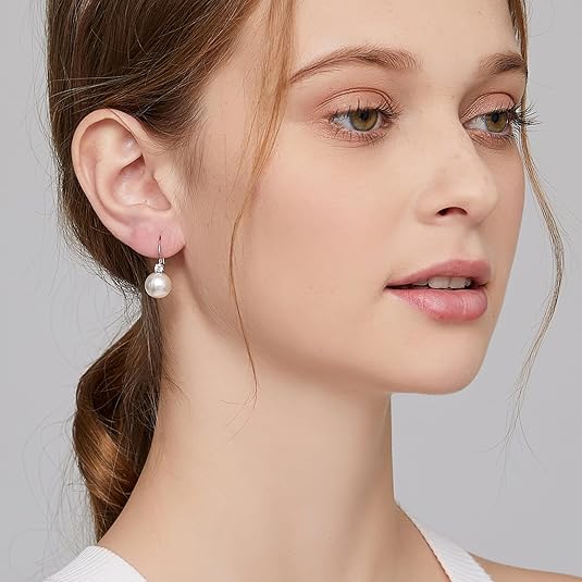 Pearl Diamond Earrings for Women Dangle Drop Earrings 925 Sterling Silver
