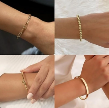 4 Pieces Gold-Tone Plated Bangle Set for Women-Stackable Anti-Tarnish Bracelets