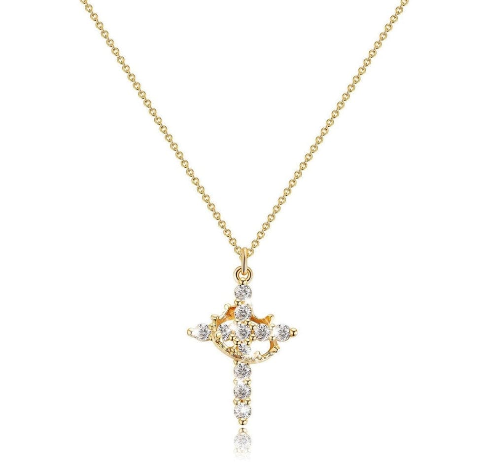 Grace Cross Necklace (Gold & Silver) Popular Cross with Crown Pendant Necklaces with Chain