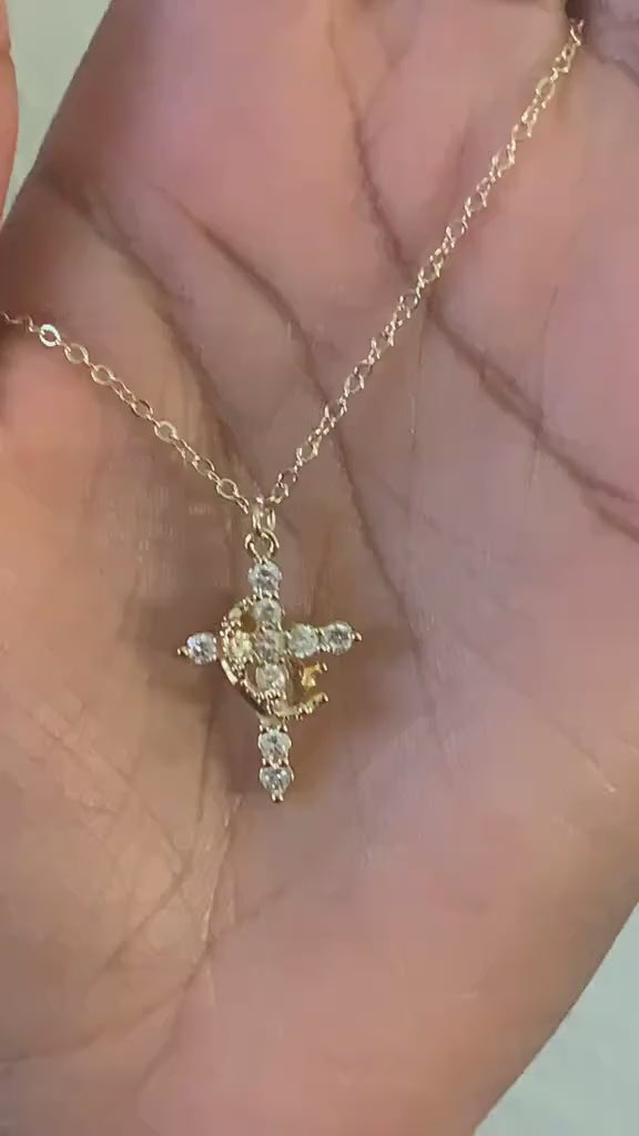 Grace Cross Necklace (Gold & Silver) Popular Cross with Crown Pendant Necklaces with Chain